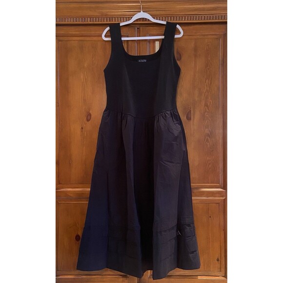 J. Crew Black Drop Waist Mixy Midi Dress A-Line Cotton Size L Romantic Classic - Picture 2 of 12